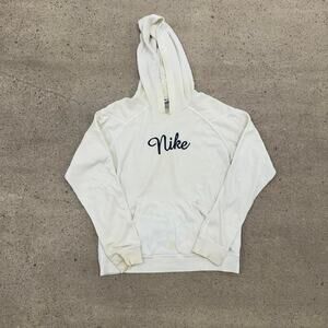 Vintage Y2k Nike Script Spellout Ivory Cream Hoodie Women’s Size Large
